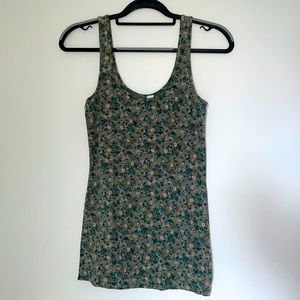 Cotton Olive Floral Pattern Tank Top